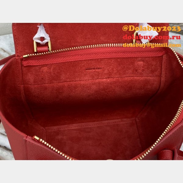 Celine cheap nano belt red bag in grained calfskin