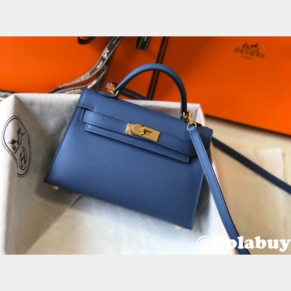 Hermes Blue Mini Kelly Replica Handbag Epsom leather