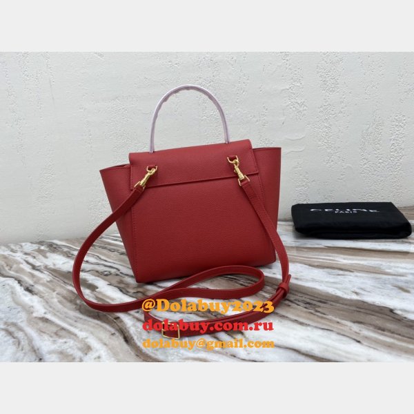 Celine cheap nano belt red bag in grained calfskin