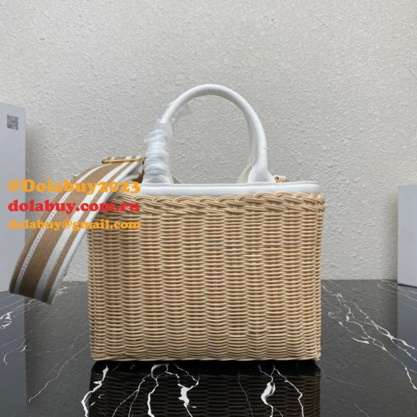 Top Quality Best prada Wicker and canvas tote bag