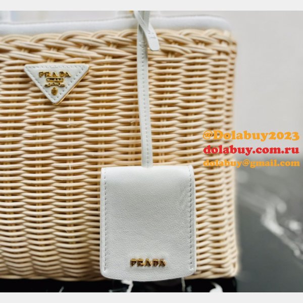 Top Quality Best prada Wicker and canvas tote bag