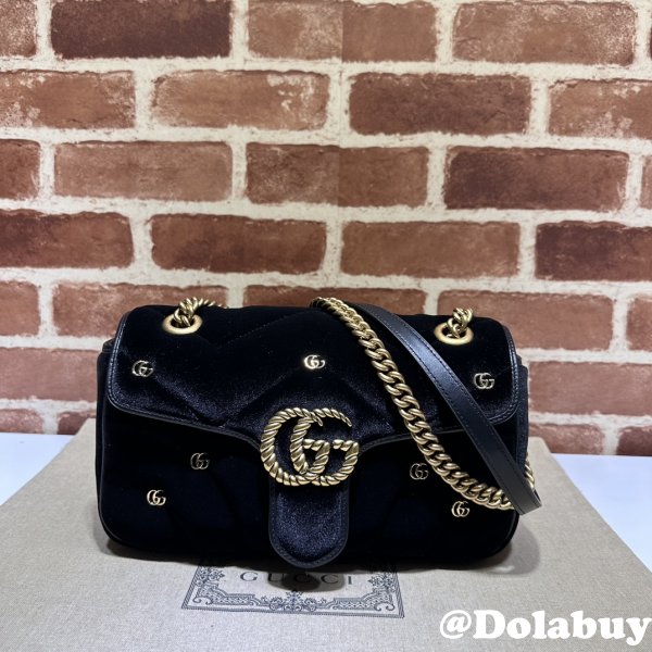 Black Velvet 443497 Gucci GG Marmont Matelassé Shilder Replica Bag