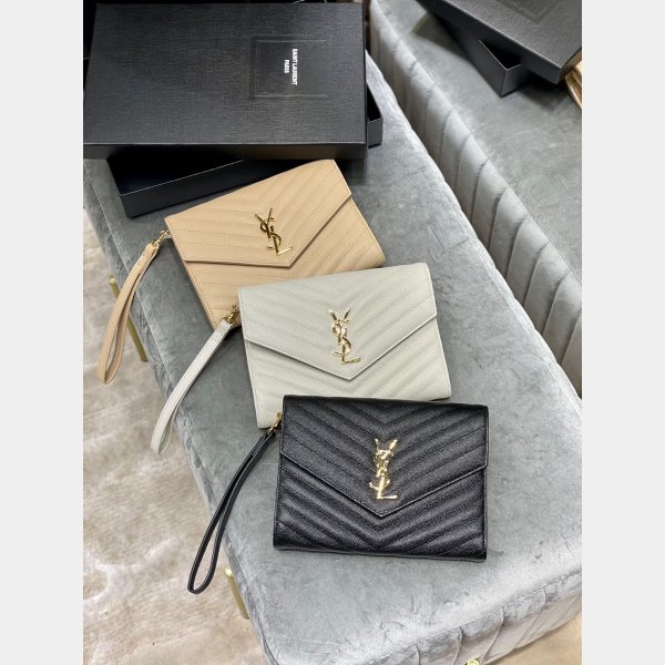 Buy Replica YSL Saint Laurent Monogram Clutch 617662 Quilted Grain