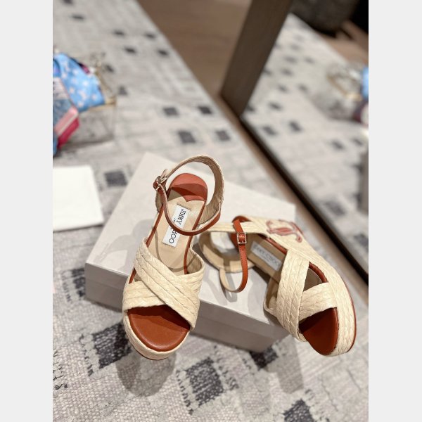 Dellena 95 Wedges Beige Perfect Jimmy Choo Replica Shoes